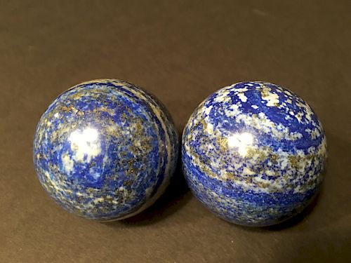 OLD Chinese Large Pair Lapis Balls, each 2" diameter