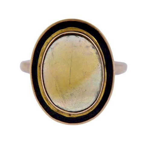 Antique 14K Gold Opal Enamel Ring 
