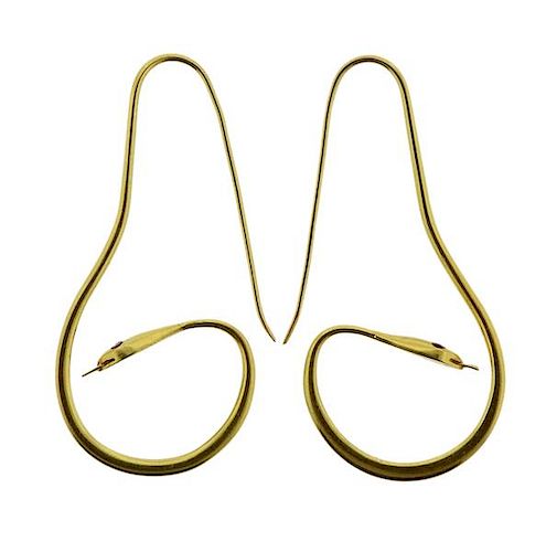 22K Gold Red Stone Snake Earrings