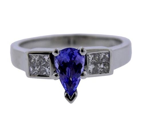 Platinum Diamond Tanzanite Engagement Ring 