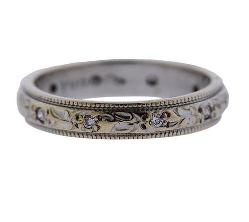 18k Gold Diamond Floral Wedding Band Ring 