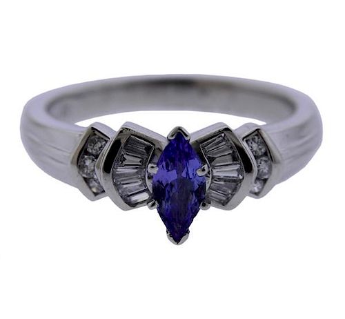 Platinum Tanzanite Diamond Engagement Ring 