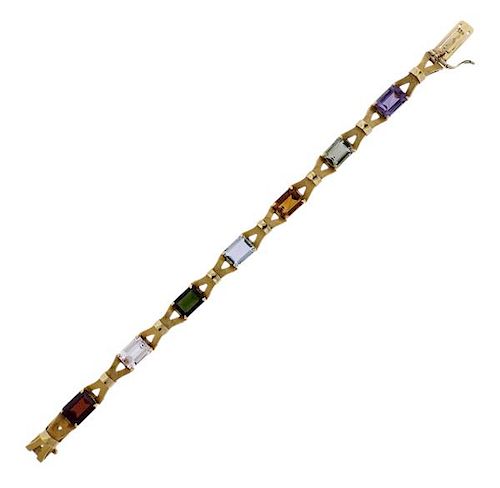 18k Gold Multi Color Gemstone Bracelet 