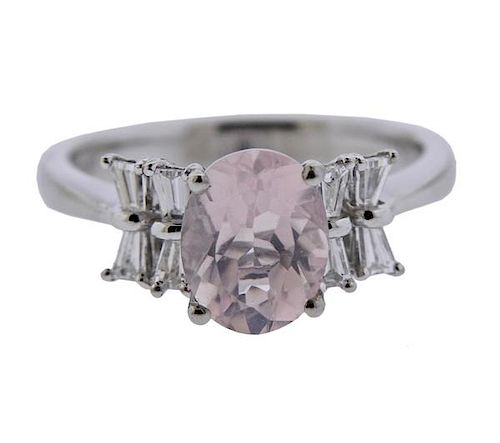 Platinum Diamond Rose Quartz Ring 