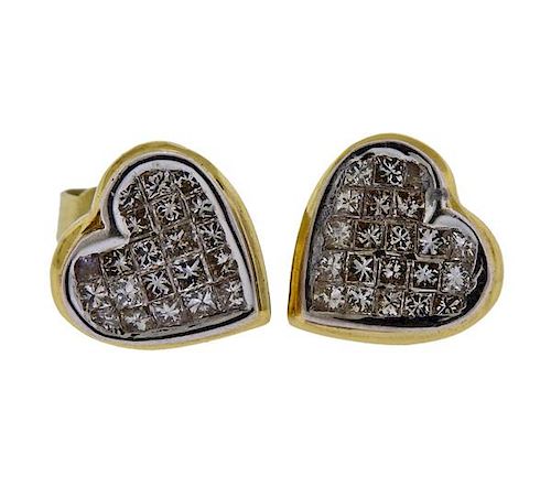18K Gold Diamond Heart Stud Earrings