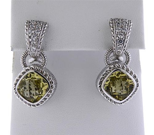 Judith Ripka Sterling Yellow Clear Stone Dangle Earrings