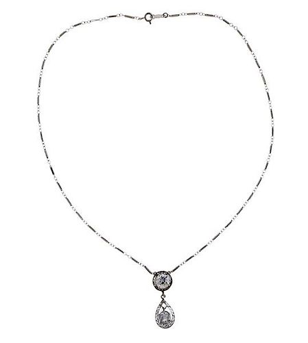 Art Deco Gold Diamond Drop Pendant Necklace