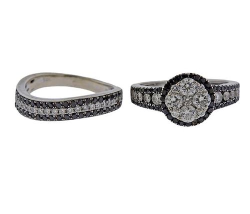 14k Gold White Black Diamond Bridal Ring Set 
