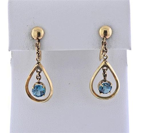 14K Gold Blue Zircon Drop Earrings