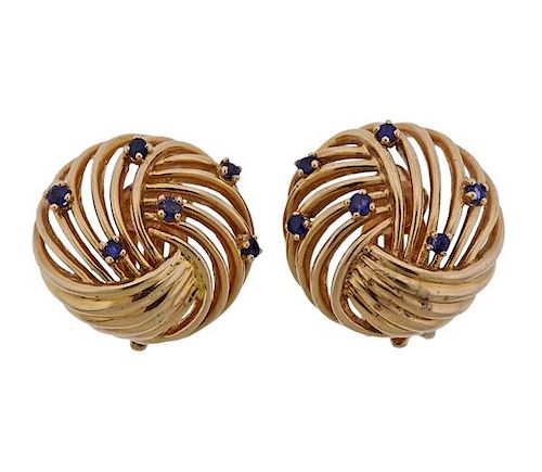 Retro 14K Gold Sapphire Earrings