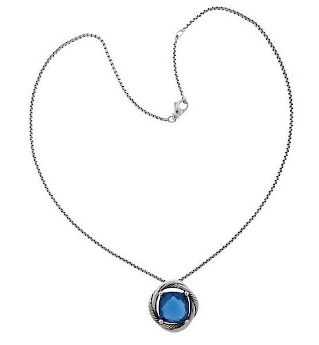 David Yurman Infinity Blue Topaz Sterling Pendant Necklace 