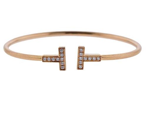 Tiffany &amp; Co T Wire 18k Rose Gold Diamond Bracelet 
