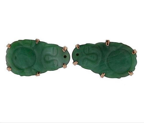 14k Gold Carved Jade Buddha Cufflinks