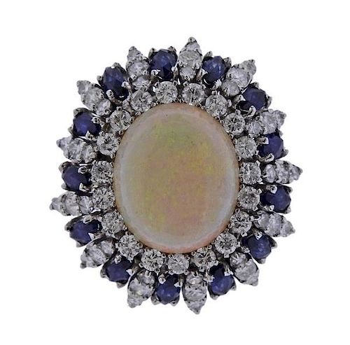 18K Gold Diamond Opal Sapphire Cocktail Ring