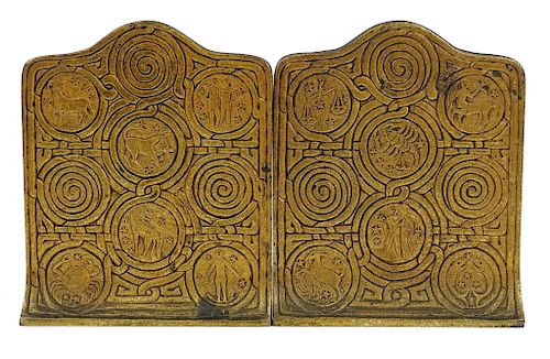 Pair of Tiffany Studios Zodiac Bronze Bookends