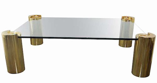 Large Karl Springer Brass & Glass Coffee Table