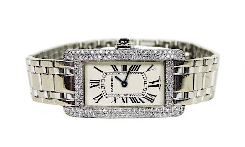 Cartier Americaine Tank 18K Gold & Diamond Watch