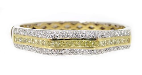 18-22K Two-Tone Fancy Yellow Diamond Cuff Bracelet