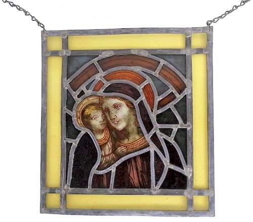 Religious Wall Hanging Stain Glass Madonna & Child