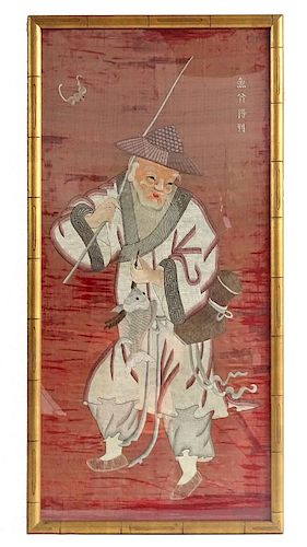 Chinese Framed Silk Embroidered Fisherman Tapestry