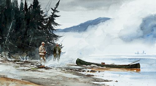 John Swan (b. 1948) Canoe on Bank