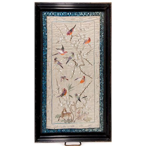 A framed Chinese silk embroideriy.