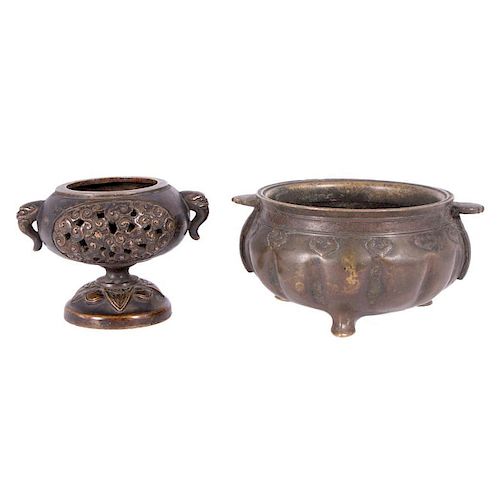 Two Bronze Incense Burners, Chinese.