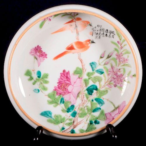 Chinese Low Bowl, Interior Painted with Trees and Birds