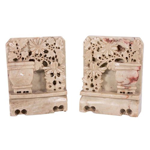 Pair Carved Soap Stone Bookends.