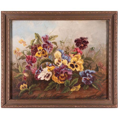 Painting of flowers in a field.