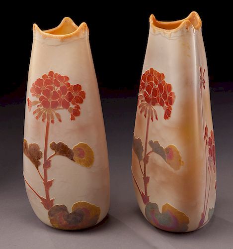 Pr. Legras French cameo glass vases,