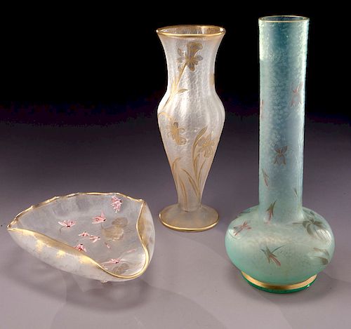 (3) Cameo glass vases,