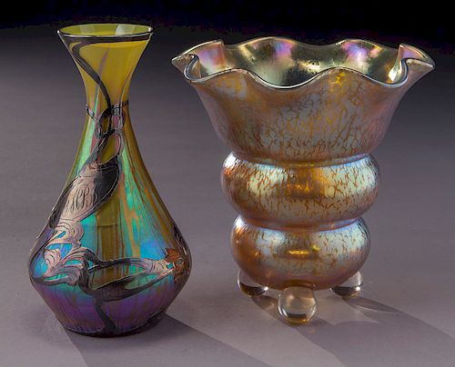 (2) Loetz glass items,