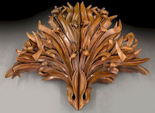 Large pair of carved wood wall mounts