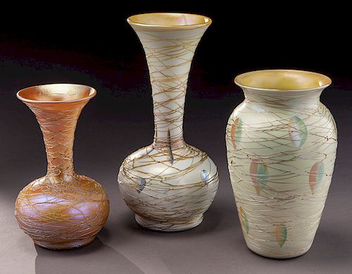 (3) Durand threaded glass vases,