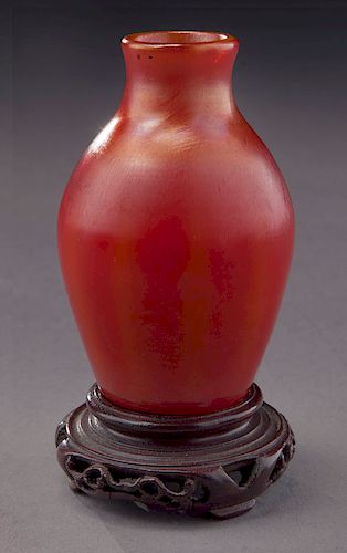 Diminutive Tiffany red glass cabinet vase,