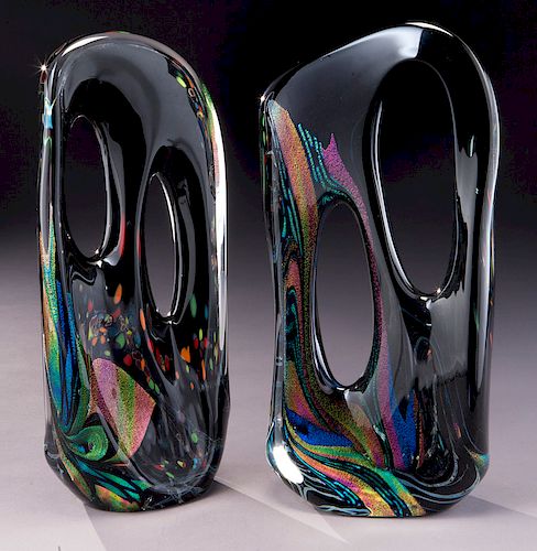(2) Rollin Karg free-form handled vases
