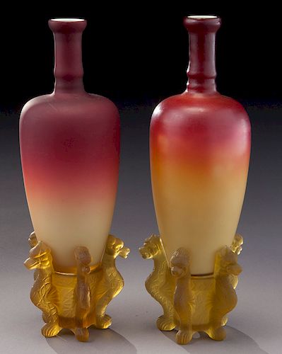 (2) Wheeling Peachblow "Morgan" vases