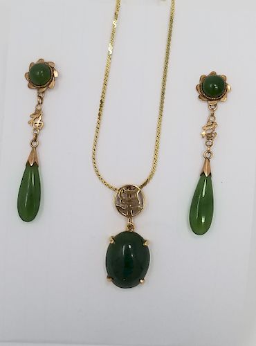 14k Gold & Jadeite Earring / Necklace Set