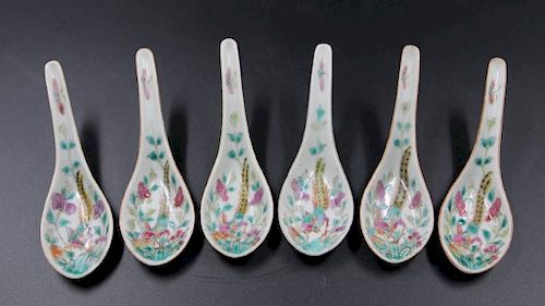 FAMILLE ROSE PEONY PHEASANT SPOONS