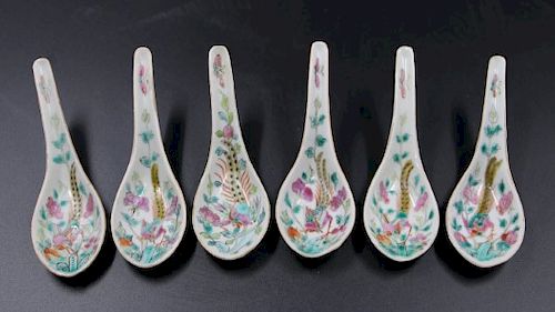 STRONG COLOR FAMILLE ROSE PEONY PHEASANT SPOONS