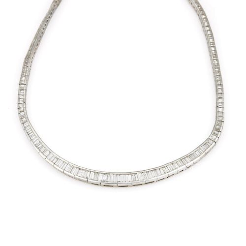 Platinum Baguette Diamond Channel Set Necklace