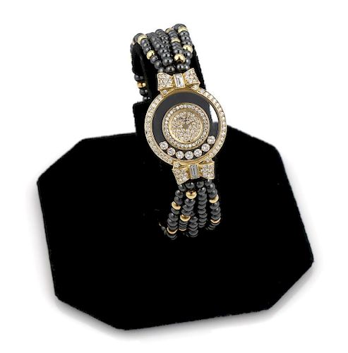18K YG Chopard Happy Diamonds Hematite Watch