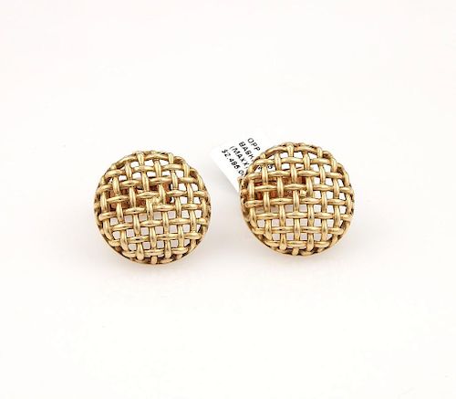 18Kt Yellow Gold Basket Weave Cuff Links