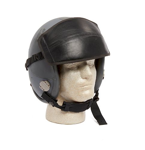 U.S. Tactical Gray Flight Helmet and Black Leather Covered Visor