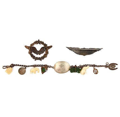 WWI Pair of Tiffany Wings and  Charm Bracelet of G.W. Hayes