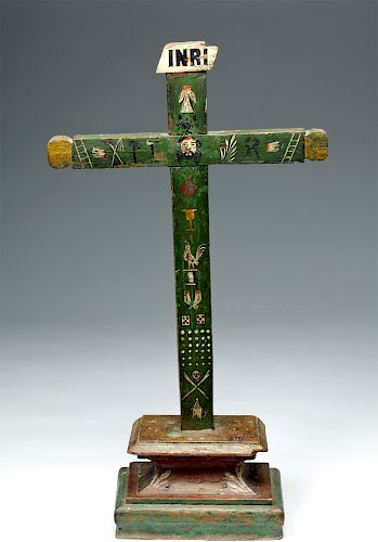 19th C. Mexican Wood Cross - Extensive Iconography