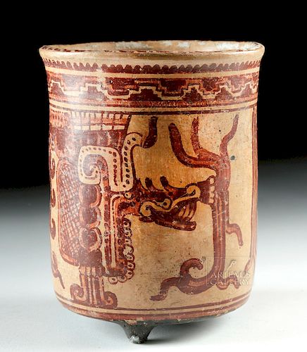 Mayan Polychrome Cylinder Vessel with Kukulkan