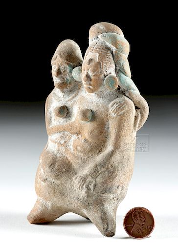 Maya Jaina Painted Pottery Whistle - Embracing Figures