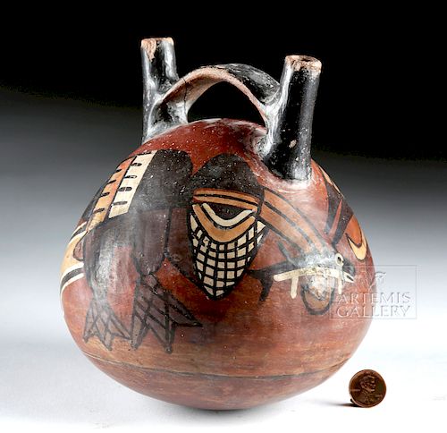 Nazca Ceramic Stirrup Vessel with Birds and Fish
